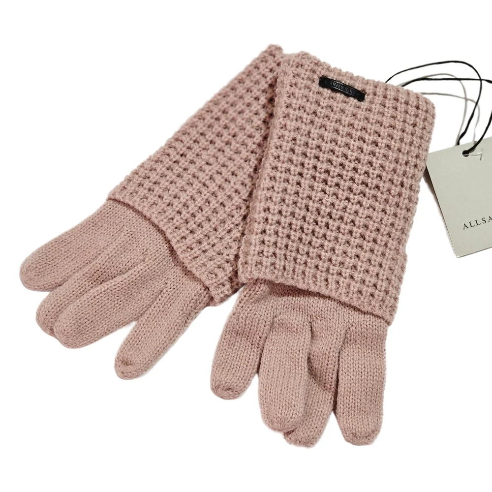 All Saints Gloves Misty Rose Pink Angled Stitch Marled Wool Blend Knit Outdoor